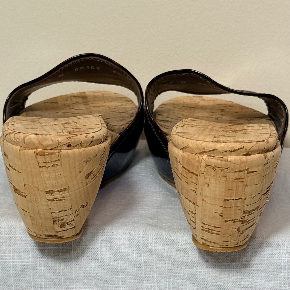 Stuart Weitzman Tortoise Patent‎ Cork Wedge Slide Sandals Women's Sz 8.5M Resort - Picture 15 of 15